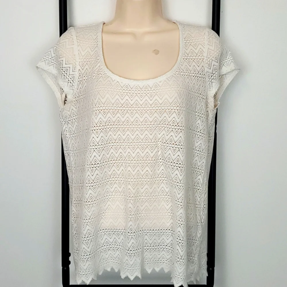 Lucky Brand White t-shirt top mesh oversize boho women size S